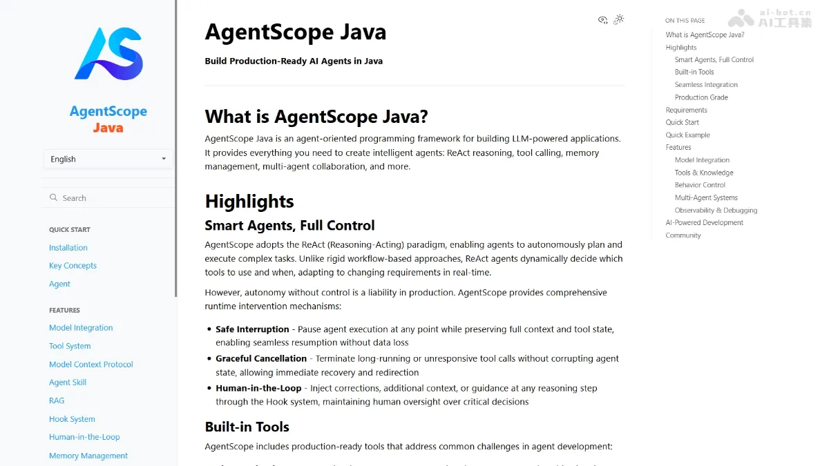 AgentScope Java - Alibaba's open-source enterprise-level intelligent agent development framework